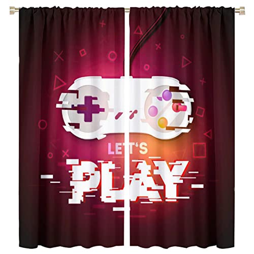 Teens Gamepad Curtains,Gamer Video Game Glitch Mode Gamepad Lets Play Rod Pocket Blackout Curtains for Living Room,Thermal Insulated Room Darkening Window Treatment Drapes,2 Panels 72L x 31.5W