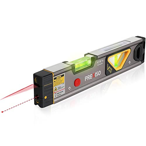 PREXISO 2-in-1 Laser Level 12IN Spirit Level with Light, 100Ft Alignment Point & 30Ft Leveling Line, Magnetic Laser Leveler Tool for Construction Picture Hanging Wall Writing Painting Home Renovation
