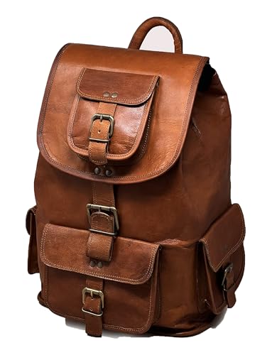 jaald 16' Genuine Leather Retro Rucksack Backpack College Bag,School Picnic Bag Travel