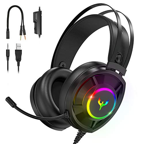 BladeHawks RGB Gaming Headset Suitable for Xbox One, PS4, PC-Noise Cancelling Gaming Headphones with Microphone,Stereo Surround Sound,3.5mm Jack,USB Game Headsets Compatible with Phone Laptop Mac