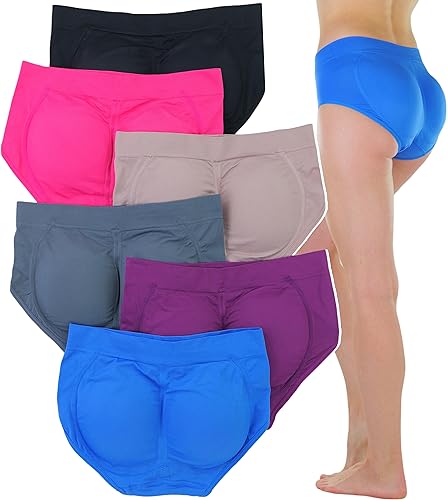 ToBeInStyle Women’s Pack of 6 Enhancing Butt Boosting Padded Panty Briefs - Wild Berry Cream Assortment - One Size