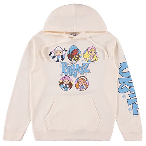 Bratz Ladies Dolls Hoodie Sweatshirt - Yasmin, Cloe, Jade, and Sasha 1990's Vintage Throwback Hoodie Sweatshirt (Ivory, Small)