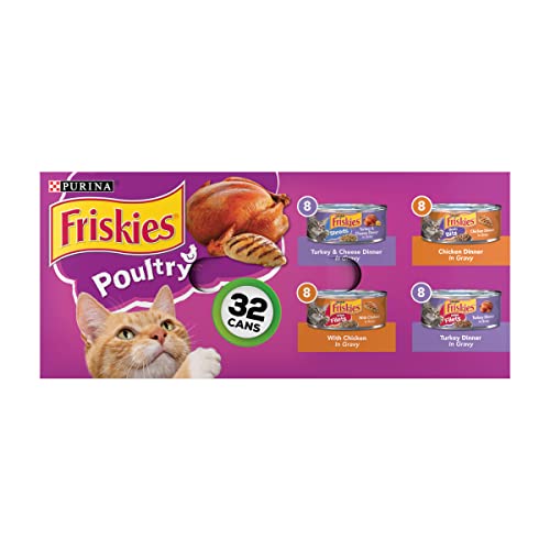 Purina Friskies Gravy Wet Cat Food Variety Pack, Poultry Shreds, Meaty Bits & Prime Filets - (32) 5.5 oz. Cans