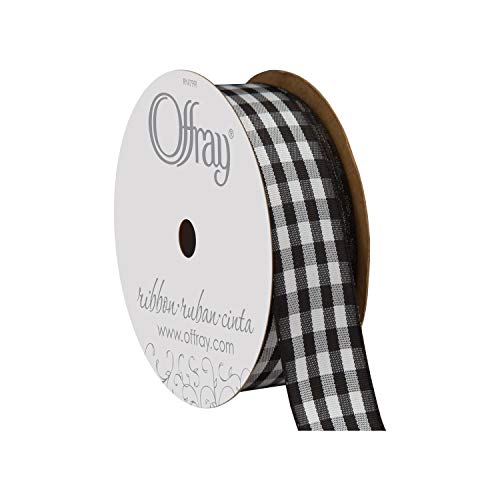 Offray 7/8' Wide Rustic, 3 Yards, Black and White Plaid Pattern Taffeta Gingham Check Craft Ribbon, 7/8-Inch, 7/8 Inch x 9 Feet