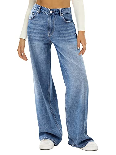 HDLTE Women Wide Leg Jeans High Waist Baggy Jeans Loose Boyfriend Jeans Denim Pants Y2K Light Blue