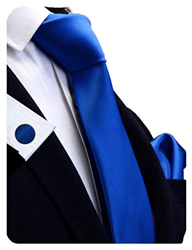 GUSLESON Solid Blue Work Ties Men Formal Tie Necktie With Handkerchief Cufflinks Boys Gift Sets(0789-07)