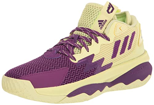 adidas Dame 8 Basketball Shoe, Yellow Tint/Glory Purple/Signal Green, 5.5 US Unisex Big Kid