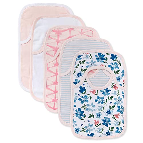 Burt's Bees Baby unisex baby Bibs, Lap-shoulder Drool Cloths, 100% Organic Cotton With Absorbent Terry Towel Backing Bibs, Botanical Gardens, 5-Pack US