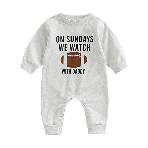 Honganda Infant Baby Boys Girls Football Season Jumpsuit Watch Football with Daddy Funny Romper Playsuit Sweatshirt (with Daddy, 0-3 Months)