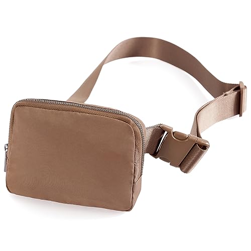 ODODOS Unisex Mini Belt Bag with Adjustable Strap Small Fanny Pack for Workout Running Traveling Hiking, Brown