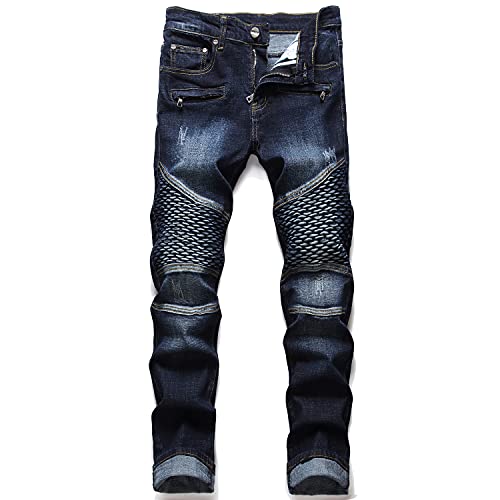 RXXKKK Men's Classic Zipper Biker Regular Fit Flex Jean (34, 1511 Dark Blue)
