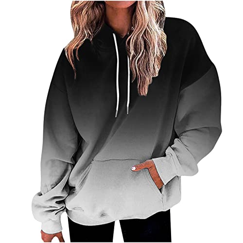 Ceboyel Womens Neon Print Oversized Sweatshirt Drawstring Pullover Sweatshirt Trendy Sweater Tops Fall Fashion Clothes 2023 Cute Trendy Hoodies for Teen Girls Black S