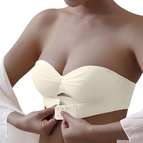Strapless Bras for Women Bandeau Bra with Convertible Straps Non-Slip Wireless Soft Comfort Stretch Tube Top Bralette White