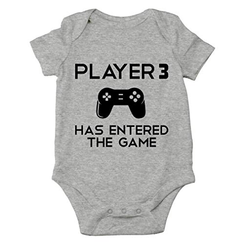 AW Fashions Player 3 Has Entered The Game - I'm a Gamer Like My Daddy - Cute One-Piece Infant Baby Bodysuit (Newborn, Sports Grey)