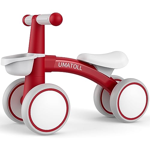 Umatoll Baby Balance Bike for 1 Year Old Boys Girls, 12-24 Months Toddler Balance Bike with Removable Basket, Adjustable Seat, 4 Wheels Infant Bike, First Birthday Gift, Red