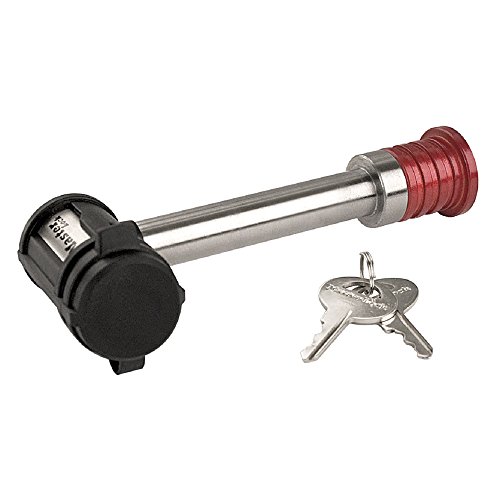 Master Lock Receiver Lock, Stainless Steel Barbell Receiver Lock, Fits 5/8 in. Receivers, Weather Resistant Automotive Receiver Lock, 1469DAT, Silver and Red