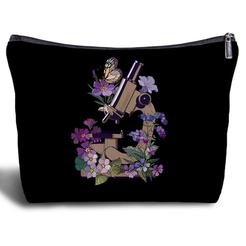 Zomhix Floral Microscope Canvas Makeup Bag - Biology Microbiology Gifts, Science Chemistry Teacher Student Gifts, Science Women's Zippered Bag