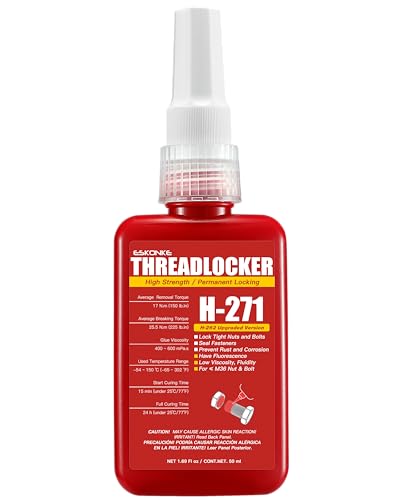 Red Thread Locker 271 High Strength Permanent Locking 1.69 Fl oz/50 ml Nuts & Bolts Locker Threadlocker Lock Tight & Seal Fasteners Anaerobic Curing Metal Glue (271)