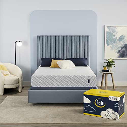 Serta - 10 inch Cooling Gel Memory Foam Mattress, King Size, Medium, Supportive, CertiPur-US Certified, 100-Night Trial - Sheep Retreat, Blue/White