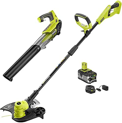 Ryobi 18V Li-Ion Cordless 13' String Trimmer/Edger and Jet Fan Blower Combo Kit with Battery and Charger