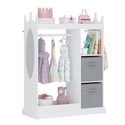 UTEX Kids Dress up Storage with Mirror and Storage Bin,Kids Play Armoire Dresser with Mirror,Kids Costume Organizer, Pretend Storage Closet for Kids,Costume Storage Dresser (White)