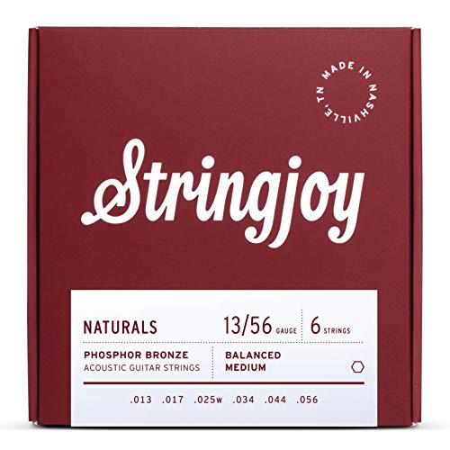 Stringjoy NB1356 Naturals Phosphor Bronze Acoustic Guitar Strings, (Medium Gauge - 13-56)
