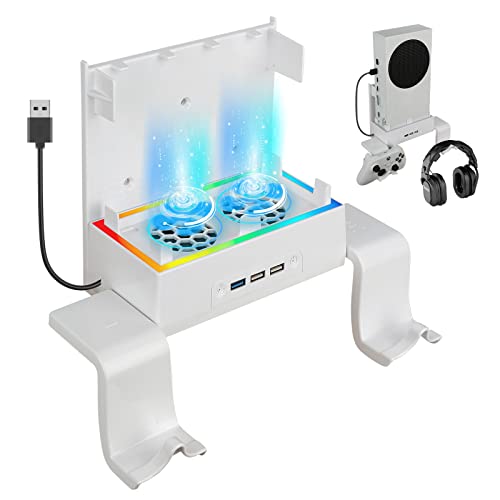 Raryars Wall Mount Cooling Fan for Xbox Series S with 2 Fan and 3 USB Port Xbox Series S Wall Mount Kit with Controller Holder & Headphone Hanger Wall Mount Holder Bundle