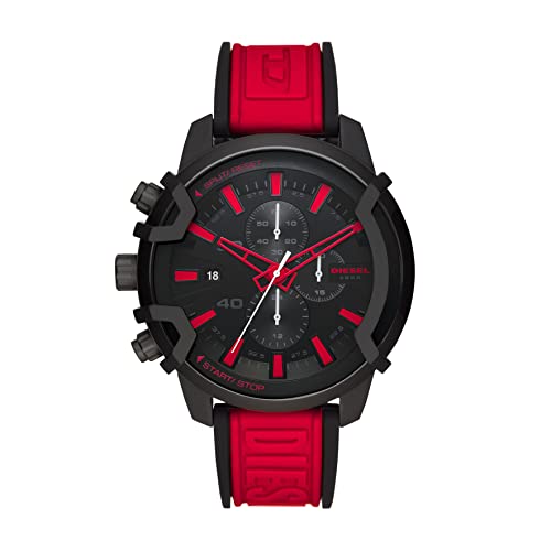 Diesel Men's 48mm Griffed Quartz Stainless Steel and Silicone Chronograph Watch, Color: Black, Red (Model: DZ4530)