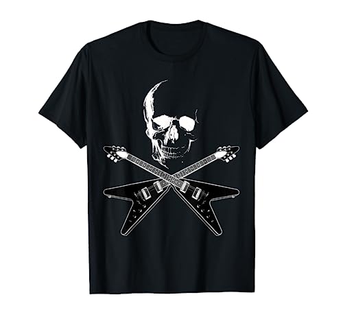 Flying V Guitar Hard Rock Heavy Metal Music Skull Rock Band T-Shirt