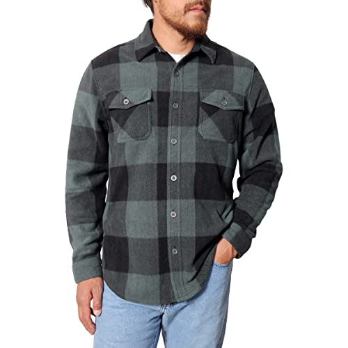 Freedom Foundry Mens Lightweight Plush Plaid Fleece Shirt (Pine Green, Medium)