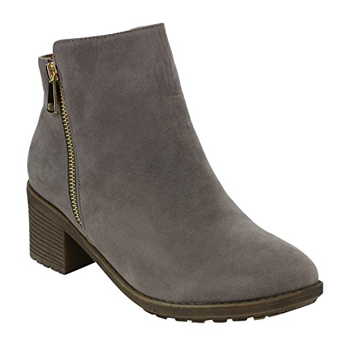 BESTON DE02 Women's Stacked Heel Side Zipper Plain Ankle Booties, Color:Grey, Size:8.5