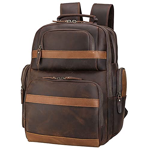 TIDING Leather Backpack 15.6 inch Laptop Backpack Vintage Business Travel Bag Large Capacity Daypacks
