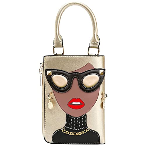 Novelty Unique 3D Lady Face PU Leather Top Handle Satchel Handbags for Women Funky Tote Purse Hobo Crossbody Shoulder bags (Champagne)