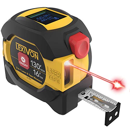 LEXIVON 2 in 1 Digital Laser Tape Measure | 130ft/40m Laser Distance Meter Display On Backlit LCD Screen with 16ft/5m AutoLock Measuring Tape | Ft/Inch/Fractions/M/mm(LX-201)