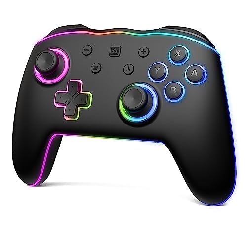 D.Gruoiza Colorful LED Switch Pro Controllers for Switch/Lite/OLED, Wireless Switch Controller with Adjustable Vibration,Turbo,6-Axis Gyro (Black LED)