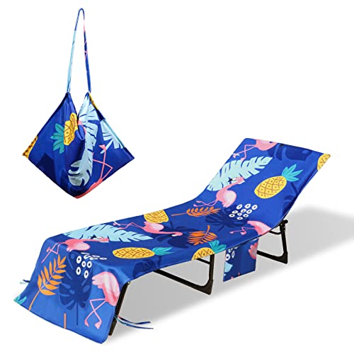 THOVSMOON Beach Lounge Chair Towel Cover,Soft Microfiber Chaise Lounge Towel Cover Patio Pool Chairs Cover with Side Pockets,80' x 26' Chair Cover for Beach/Pool Sunbathing Holiday (Flamingo)