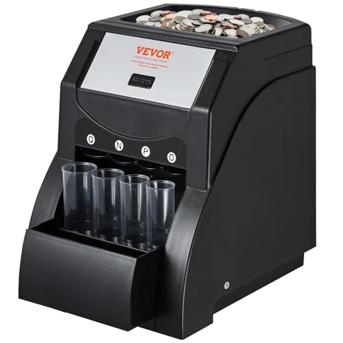 VEVOR USD Coin Sorter, Coin Sorter Machine for USD Coin 1￠ 5￠ 10￠ 25￠, Sorts up to 230 Coins/min, Coin Sorter and Wrapper Machine Holds 200 Coins Included 4 Coin Tubes, Black