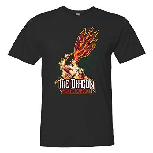 Mens Unisex Ricky Steamboat Fire Breathing Dragon HQ Wrestling Tee Shirt Black