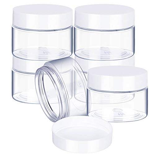 6 Pack 4 oz Plastic Pot Jars Round Clear Leak Proof Plastic Cosmetic Container Jars with White Lids for Travel Storage Make Up, Eye Shadow, Nails, Powder, Paint, Jewelry(4 oz)