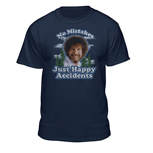 Bob Ross Graphic T-Shirt for Men and Women - No Mistakes, Just Happy Accidents - Short Sleeve (Medium, Blue)