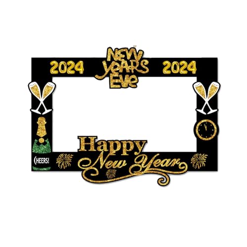 BinaryABC Happy New Years Photo Booth Props Picture Frame,2024 New Years Eve Party Decorations Supplies