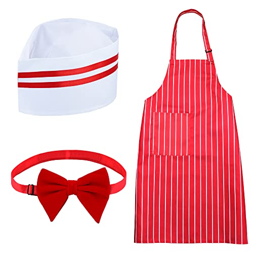 Keymall Waiter Costume Kit-Soda Jerk Costume Kit-Including 3 Pieces Hat Apron Bow Tie For Halloween Adult Costume (Set A)