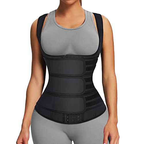FeelinGirl Waist Trainer for Women Tummy Control with Triple Belts Latex Waist Cincher Corset Sport Compression Vest M
