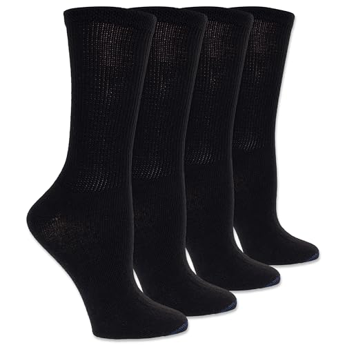 Dr. Scholl's Women's Guaranteed Comfort Diabetic and Circulatory crew 4 Pack Socks,Black, 4-10