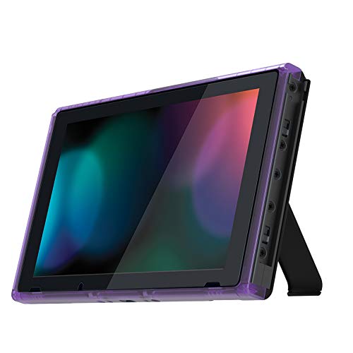 eXtremeRate Clear Atomic Purple DIY Housing Shell for Nintendo Switch Console, Replacement Faceplate Front Frame for Nintendo Switch Console w/Volume Up Down Power Buttons - Console NOT Included