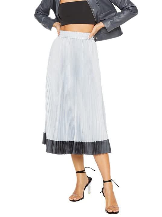 CLUB MONACO Women's Blocked Hem Pleat Skirt, LT.Blue/BLEU Clair, X-Small