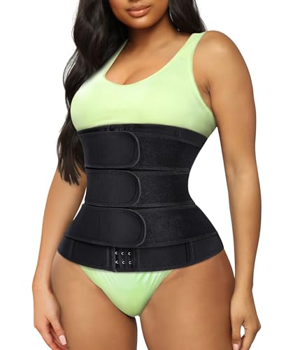 TrainingGirl Women Waist Trainer Cincher Corset Tummy Control Workout Sweat Band Slimmer Belly Belt Weight Loss Sports Girdle(3 Belt Black, Small)