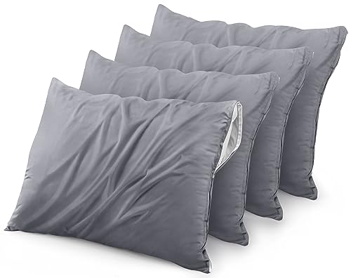 Utopia Bedding Waterproof Pillow Protector Zippered (4 Pack) Queen Grey – Bed Bug Proof Pillow Encasement 20 x 28 Inches