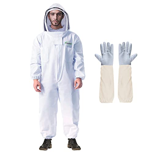 LONGADS Professional Bee Suit for Men Women, Beekeeping Suit Beekeeper Suit with Glove &Ventilated Hood, Multi-Size Bee Outfit for Backyard and Bee Keeper