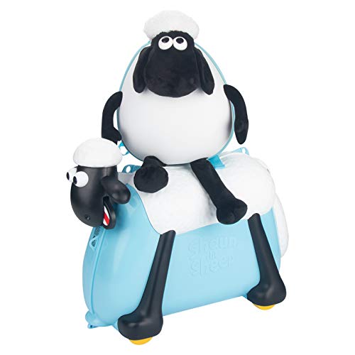 Shaun the Sheep Original Kids Ride-on and Carry-on Suitcase with Spinner Wheels,Children Luggage (Light Blue) Xyxna001, 1 Count (Pack of 1)
